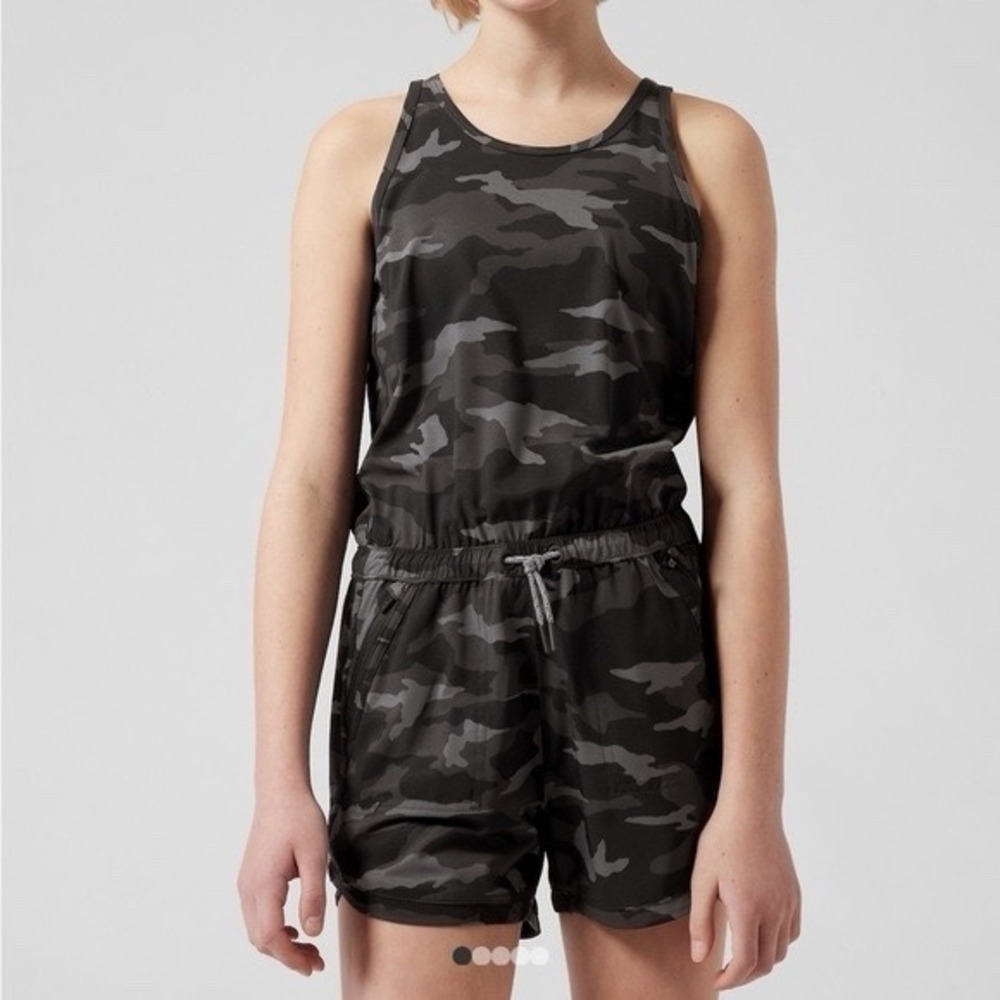 Athleta Girl Romper Camo Print Size XL 14 Gray Black Girls